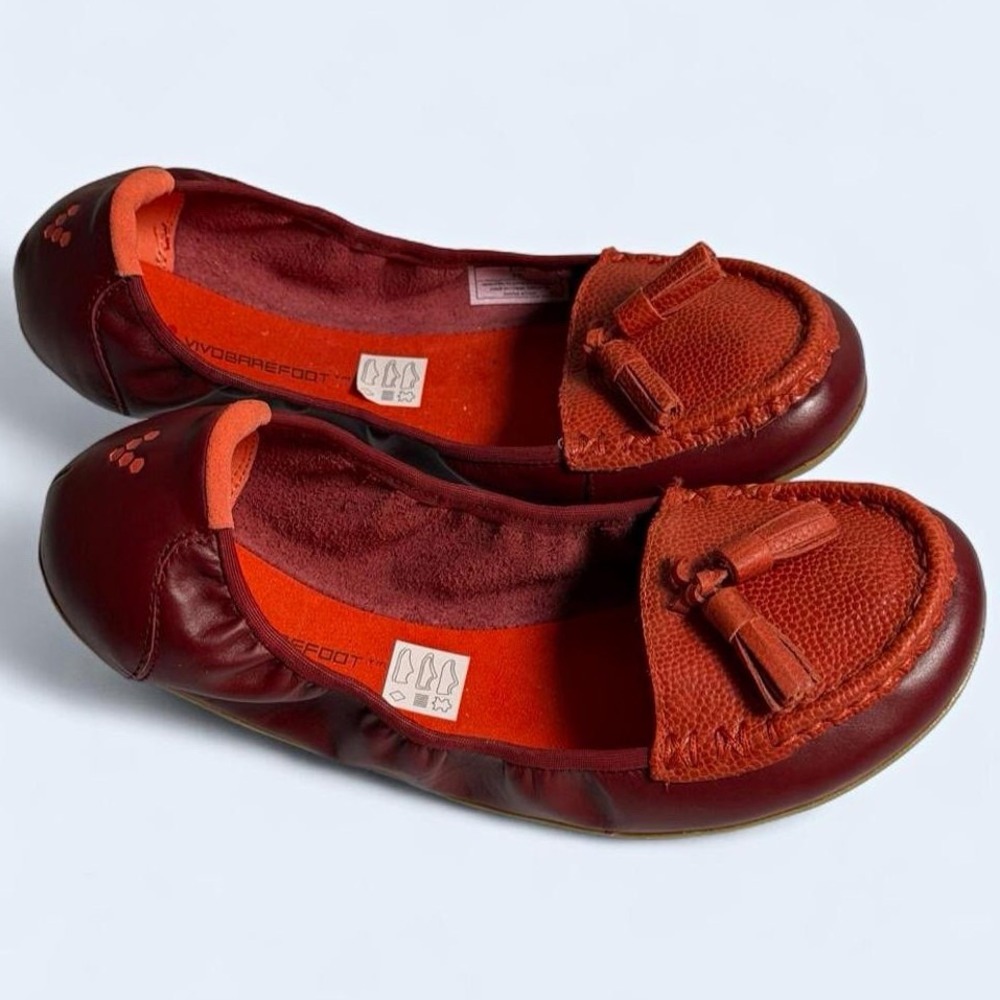 Vivobarefoot Women's Leather Penny Loafers Flats Moccasin Red Orange EU 39 RARE